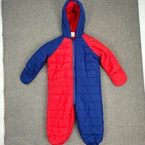 NEW! First Impressions Baby Hooded Snowsuit Winter Jumpsuit Blue Red 18 months